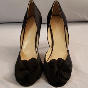 Enzo Angiolini black satin peep toe heels
